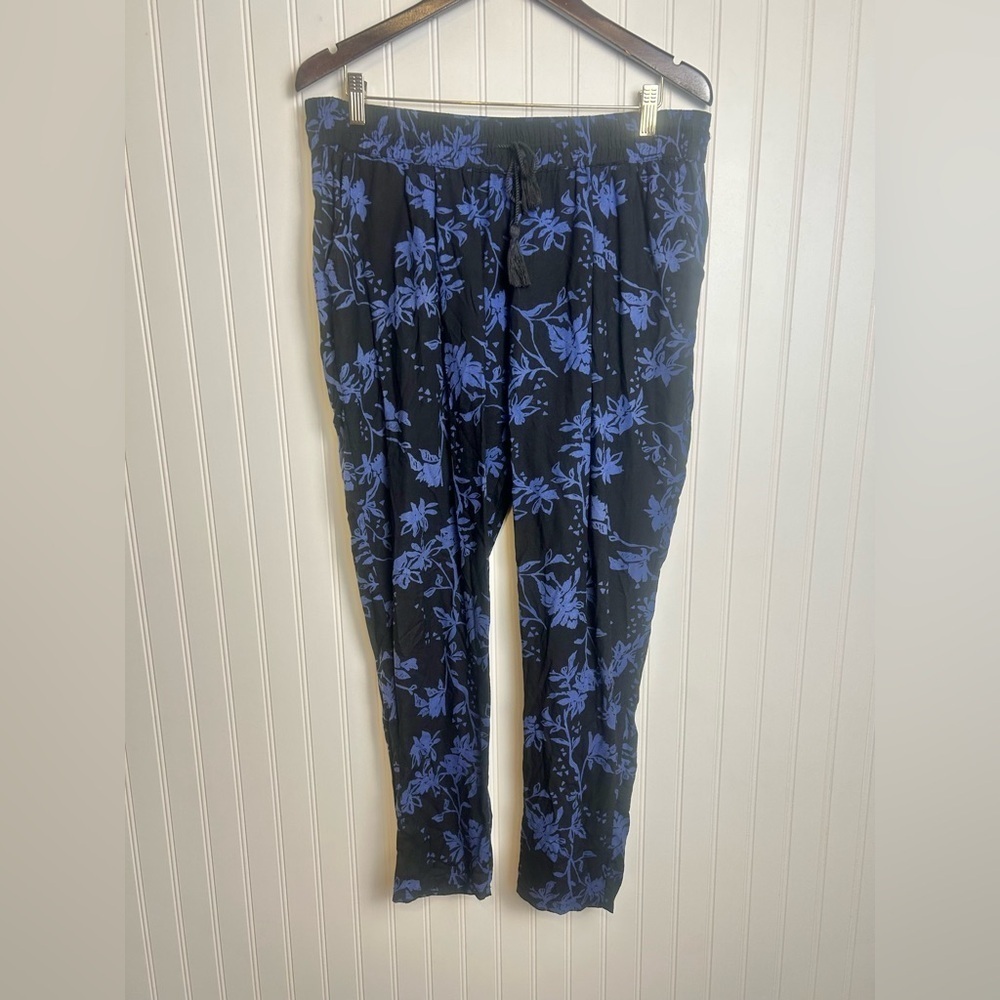 Lucky Brand Black Botanical Pants Size Large Drawstring Waist F49